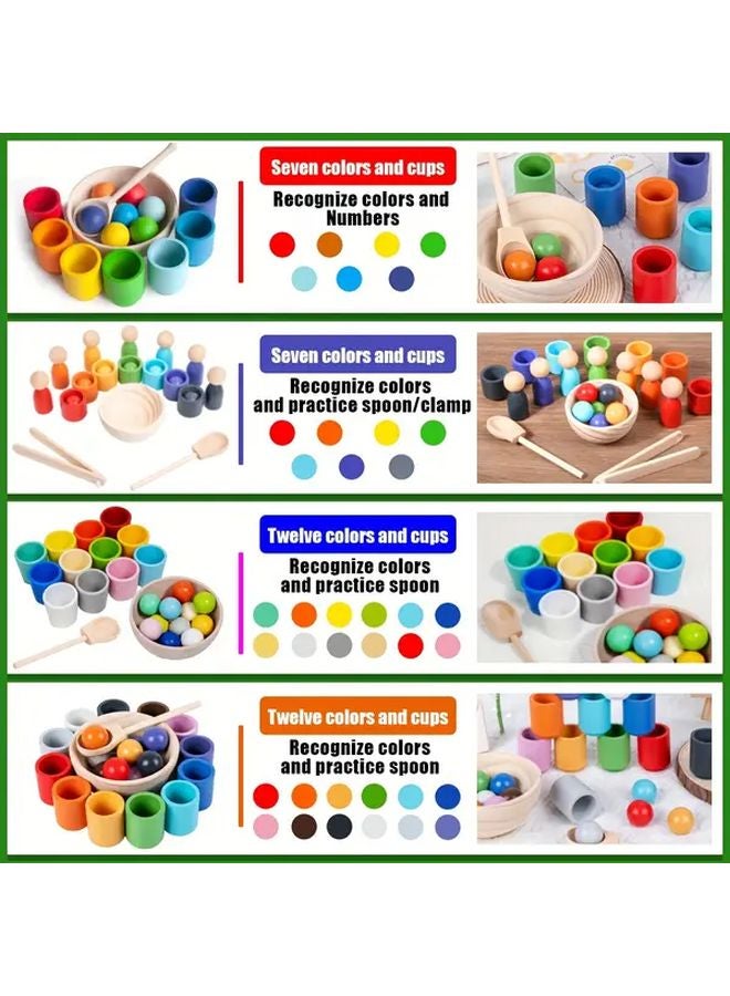 Rainbow Color Sorting Game 12 Colors Balls And Cup Fine Motor Learning Toys - Image 3